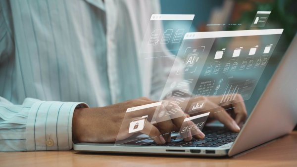 Artificial intelligence (AI) is used by businessmen in document